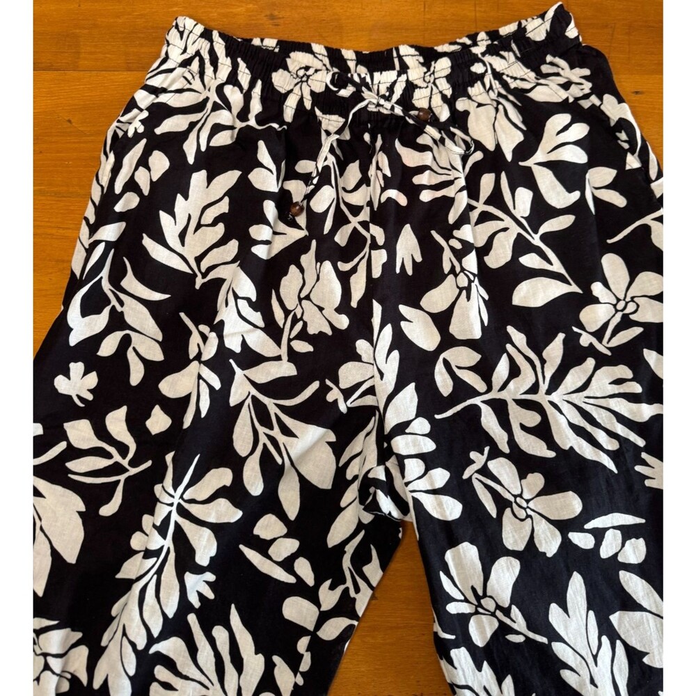 Christian Siriano New York 1X Black White Tropical Wide Leg Linen Pants Resort - Picture 8 of 16